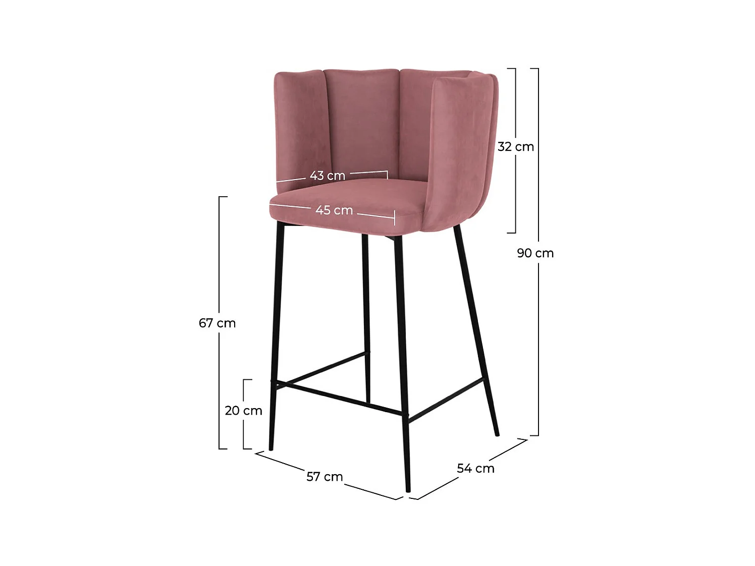 Set di 2 sedie per isola centrale in velluto rosa antico 65 cm - Rosy