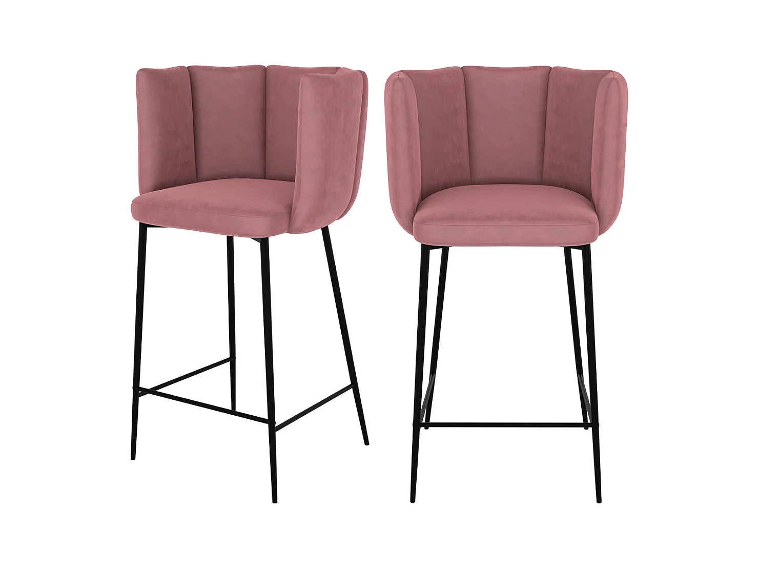 Lot de 2 chaises pour îlot central 67 cm en velours vieux rose - Rosy