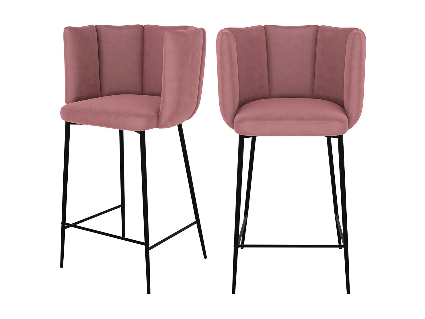 Lot de 2 chaises pour îlot central 67 cm en velours vieux rose - Rosy