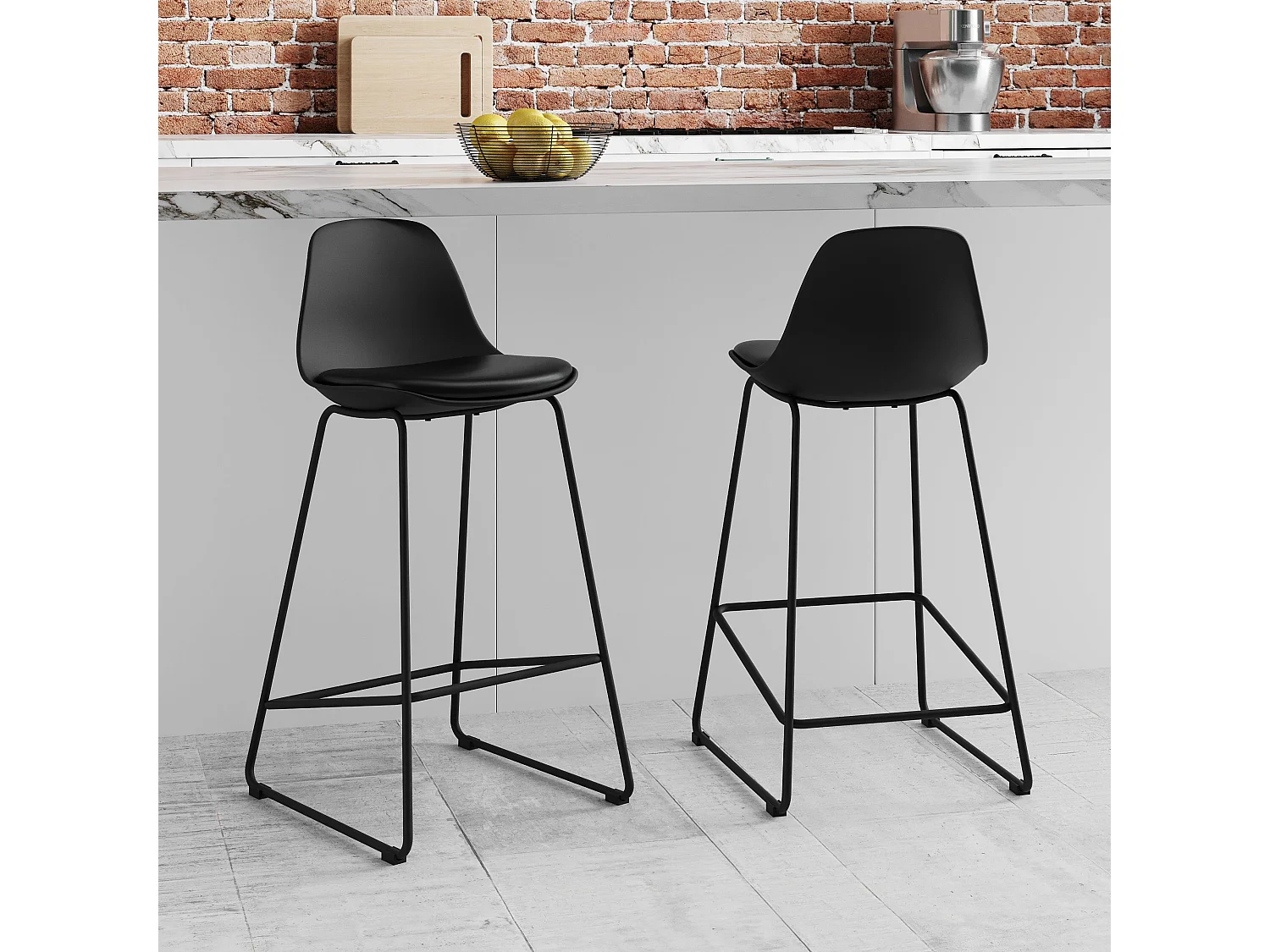 Lot de 2 chaises pour îlot central 65 cm noires - Leni