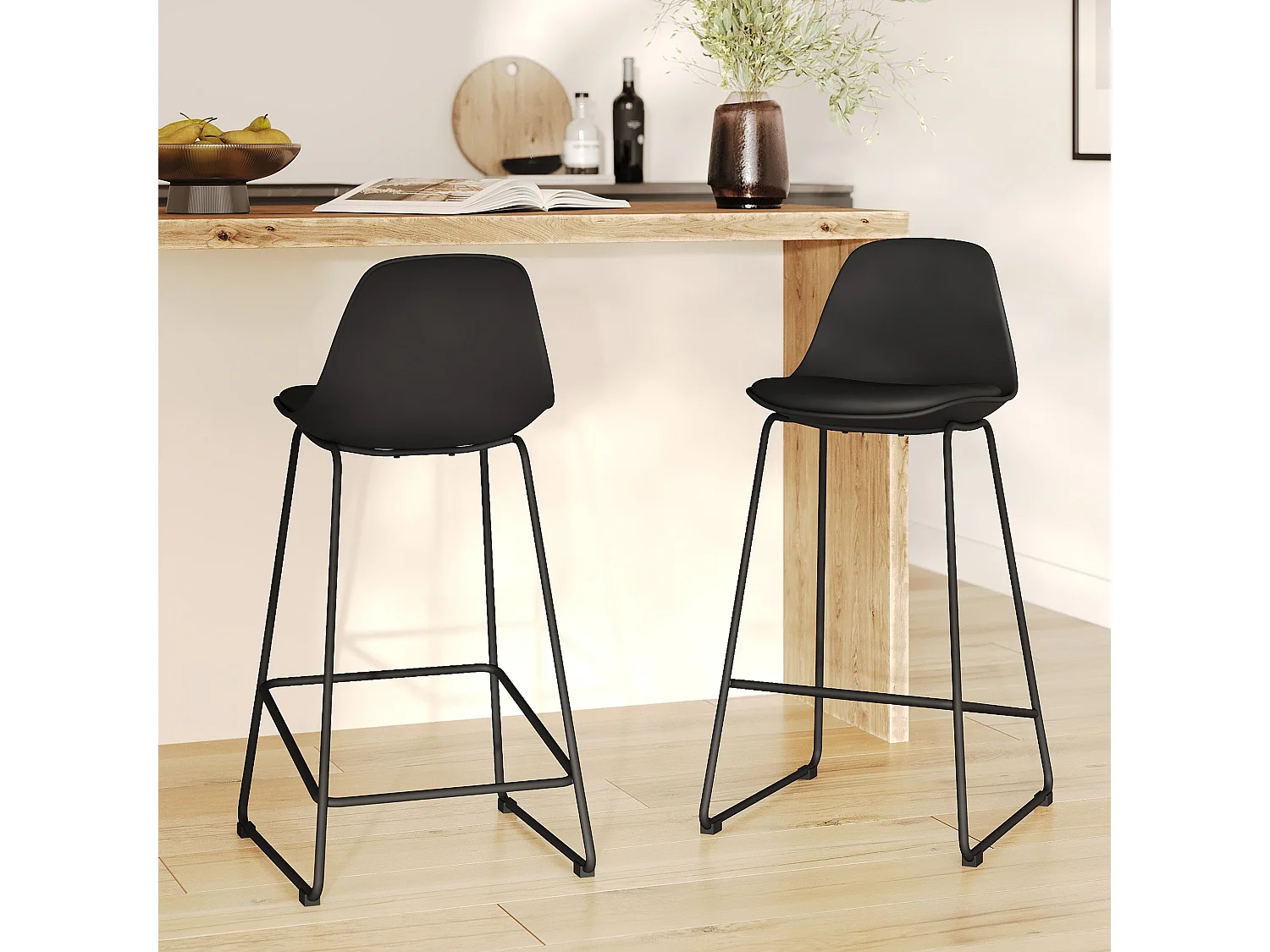 Lot de 2 chaises pour îlot central 65 cm noires - Leni