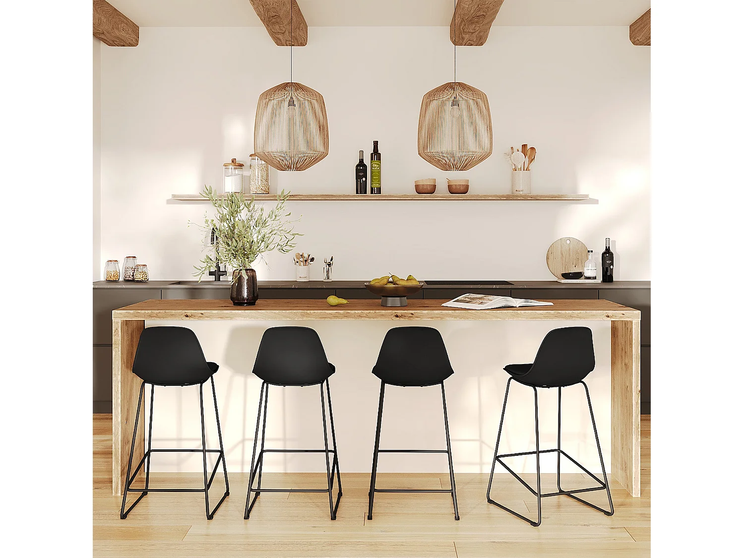 Lot de 2 chaises pour îlot central 65 cm noires - Leni