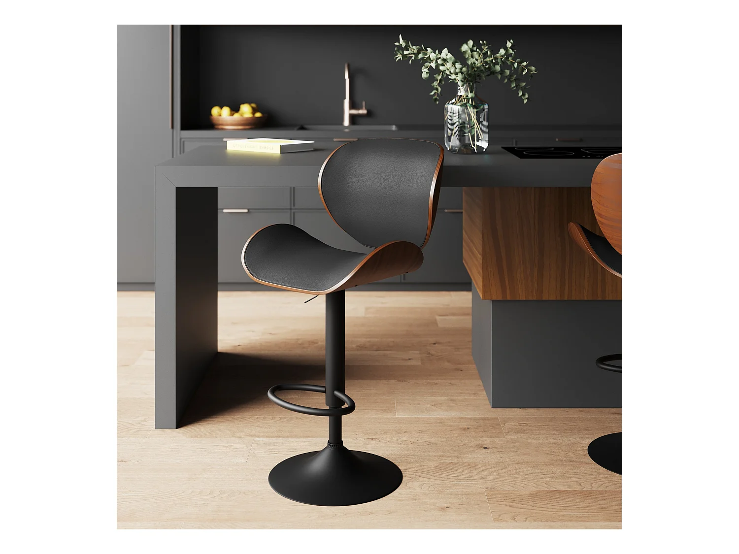 Sedia da bar regolabile 63/84 cm in pelle artificiale nera - Baudoin
