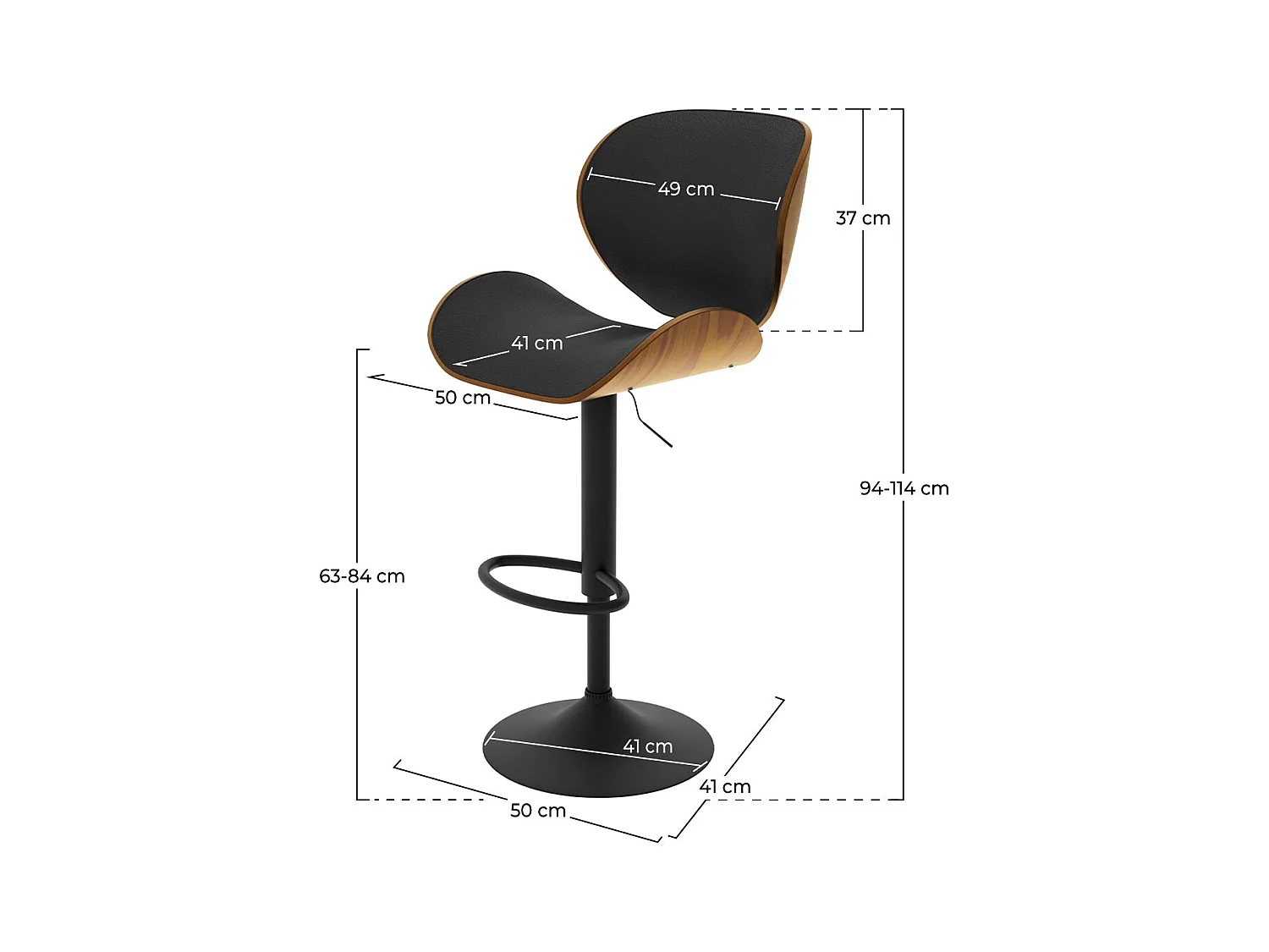 Sedia da bar regolabile 63/84 cm in pelle artificiale nera - Baudoin
