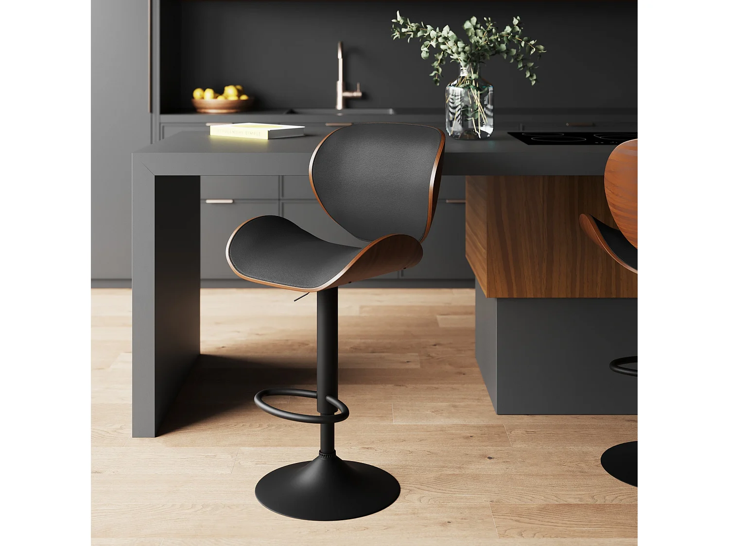 Silla de bar ajustable 63/84 cm en cuero artificial negro - Baudoin