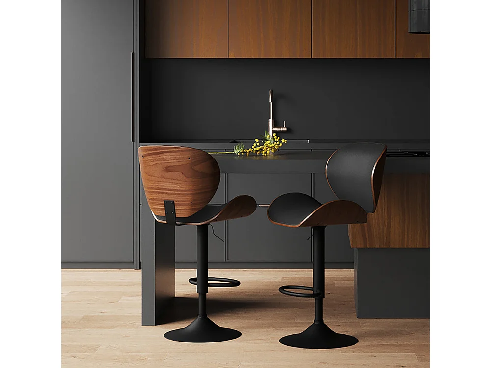 Silla de bar ajustable 63/84 cm en cuero artificial negro - Baudoin