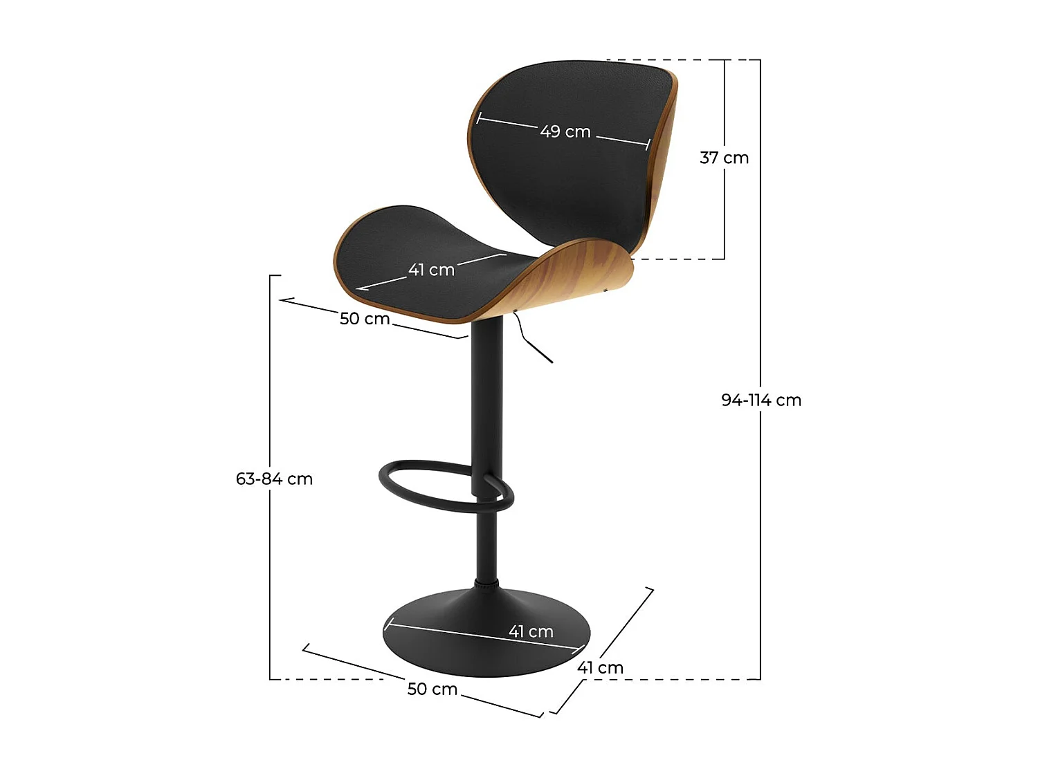 Chaise de bar réglable 63/84 cm en cuir synthétique noir - Baudoin