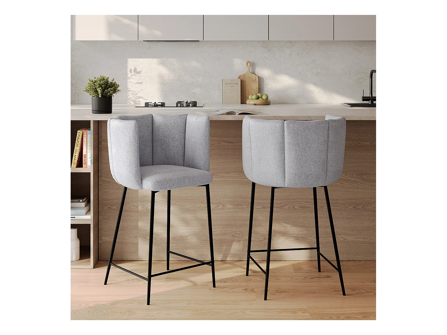 Set de 2 sillas para isla de cocina en tela gris claro 67 cm - Rosy