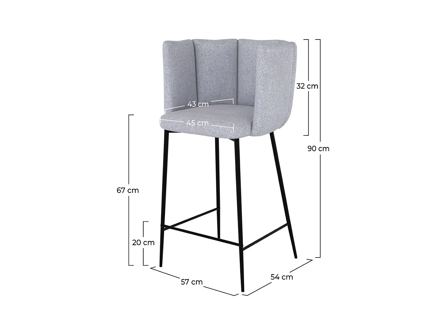 Set de 2 sillas para isla de cocina en tela gris claro 67 cm - Rosy