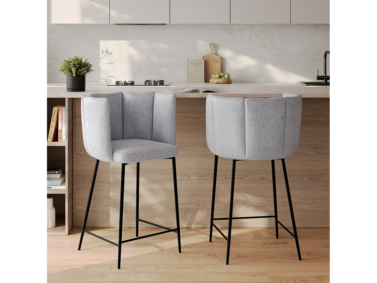 Lot de 2 chaises pour îlot central 67 cm en tissu gris clair - Rosy