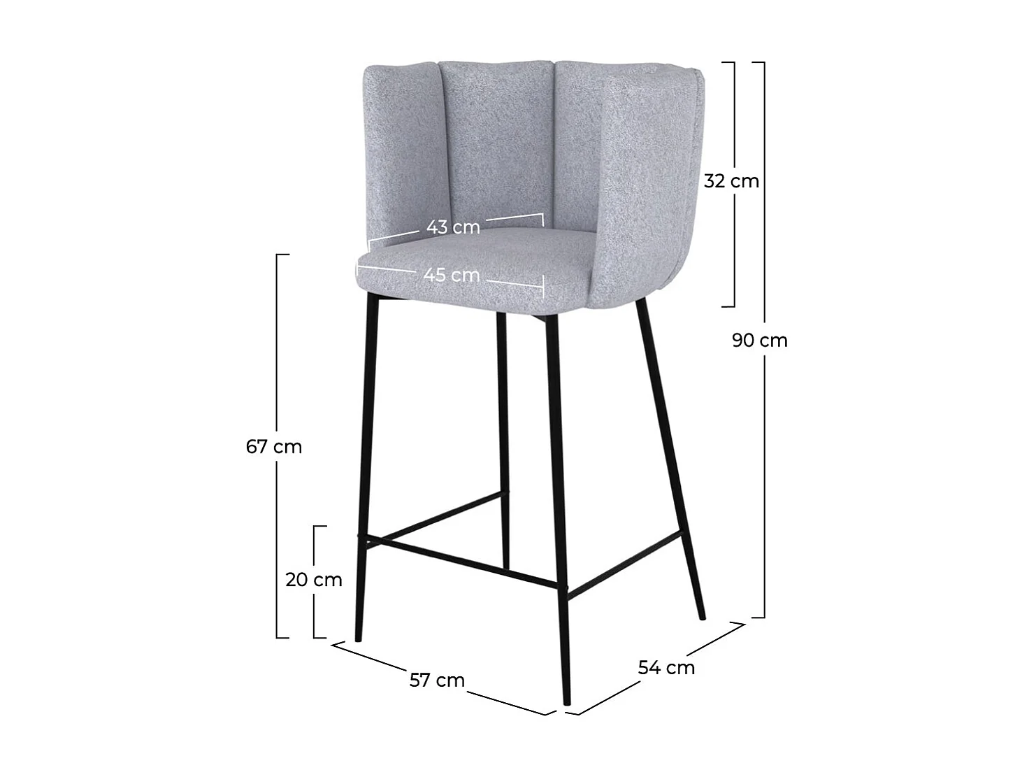 Set di 2 sedie per isola centrale 67 cm in tessuto grigio chiaro - Rosy