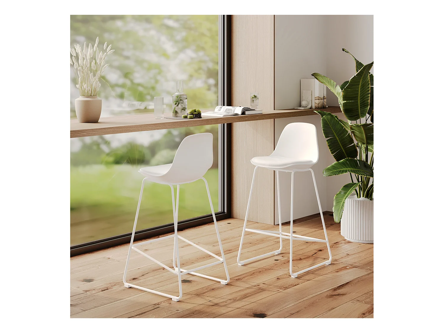 Set de 2 taburetes para isla de cocina blancos 65 cm - Leni