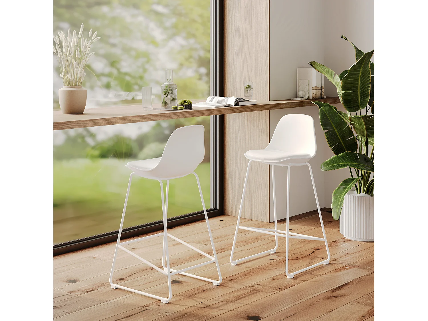 Lot de 2 chaises pour îlot central 65 cm blanches - Leni