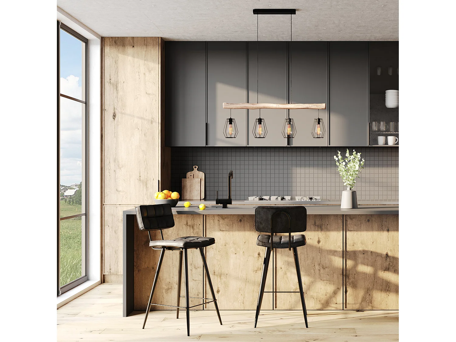 Set di 2 sedie per isola centrale 66 cm imbottite grigio/nero - Texas