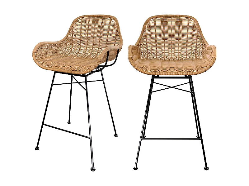 Lot de 2 chaises pour îlot central 65 cm en résine tressée naturelle - Carmela
