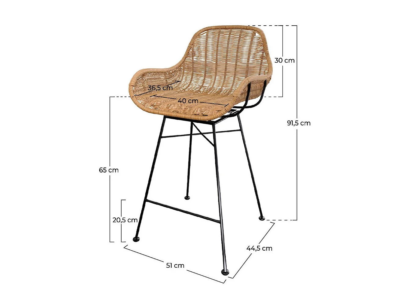 Lot de 2 chaises pour îlot central 65 cm en résine tressée naturelle - Carmela