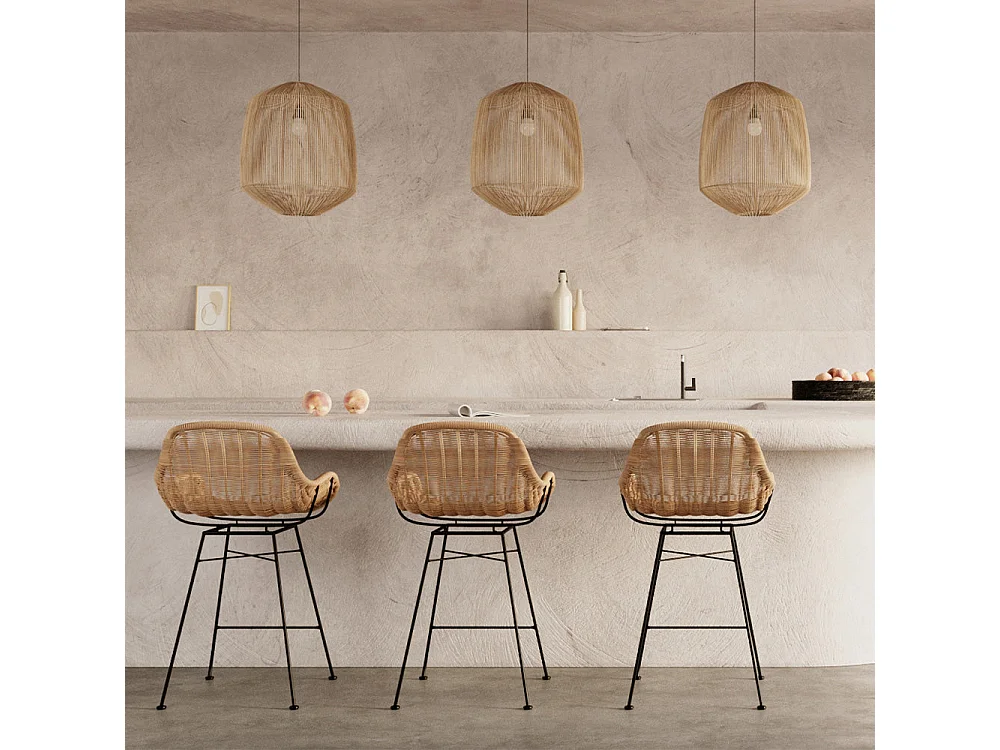 Lot de 2 chaises pour îlot central 65 cm en résine tressée naturelle - Carmela