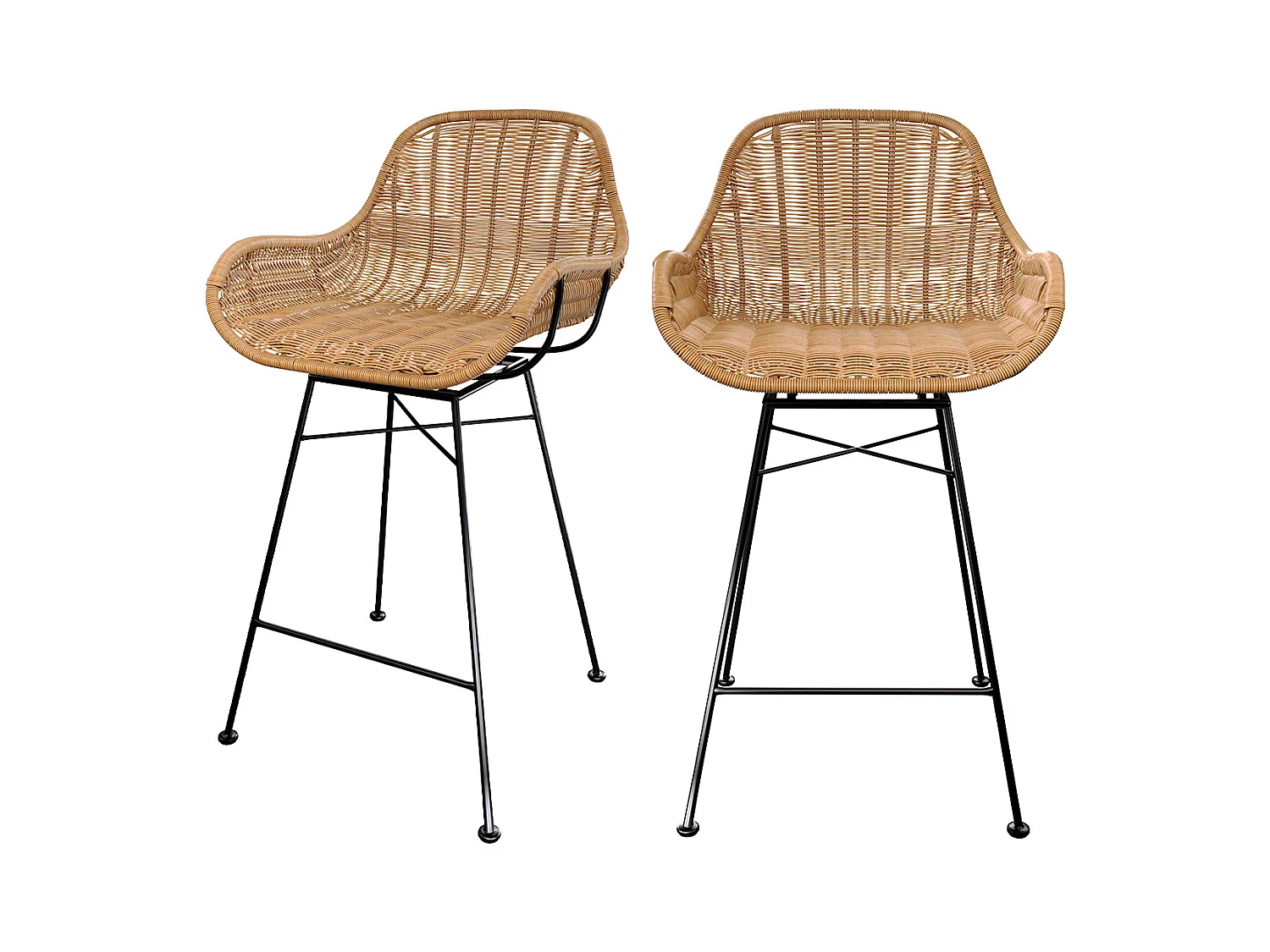 Lot de 2 chaises pour îlot central 65 cm en résine tressée naturelle - Carmela