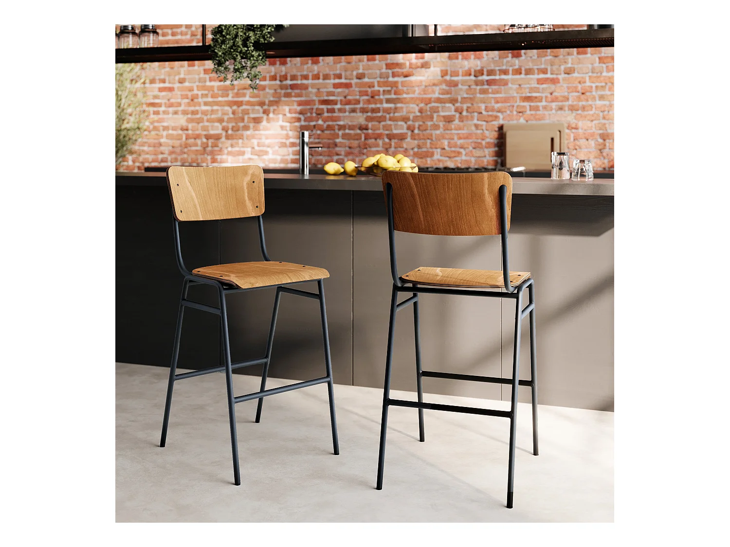 Lot de 2 chaises pour îlot central 66 cm en bois foncé - Clem