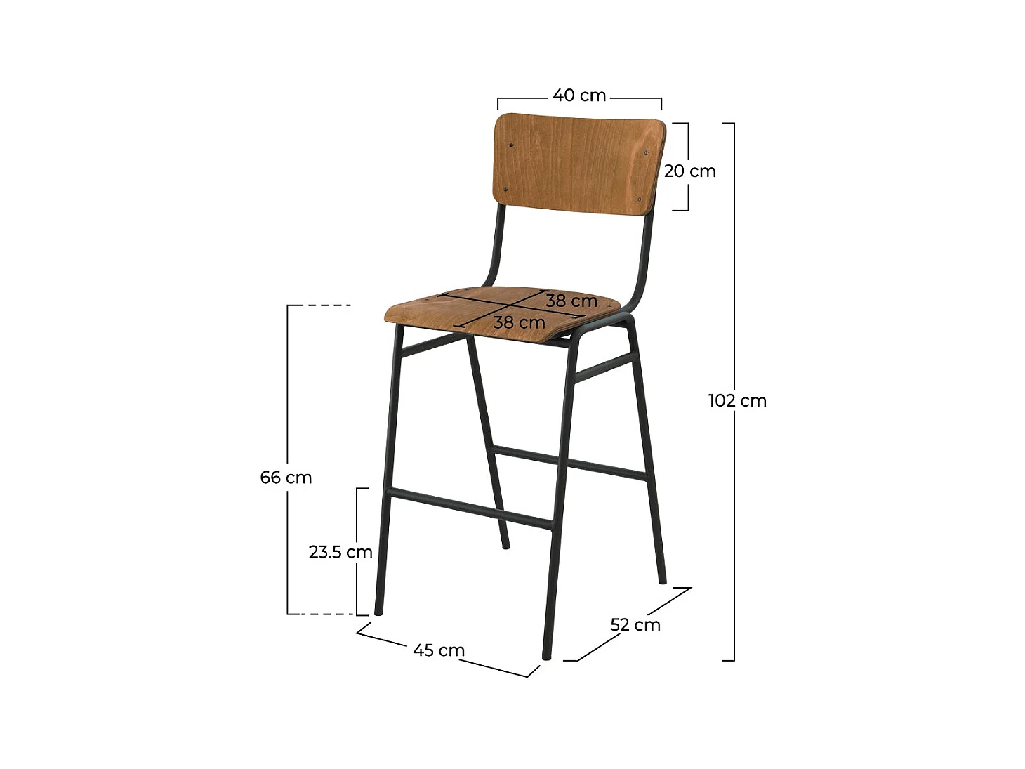 Lot de 2 chaises pour îlot central 66 cm en bois foncé - Clem
