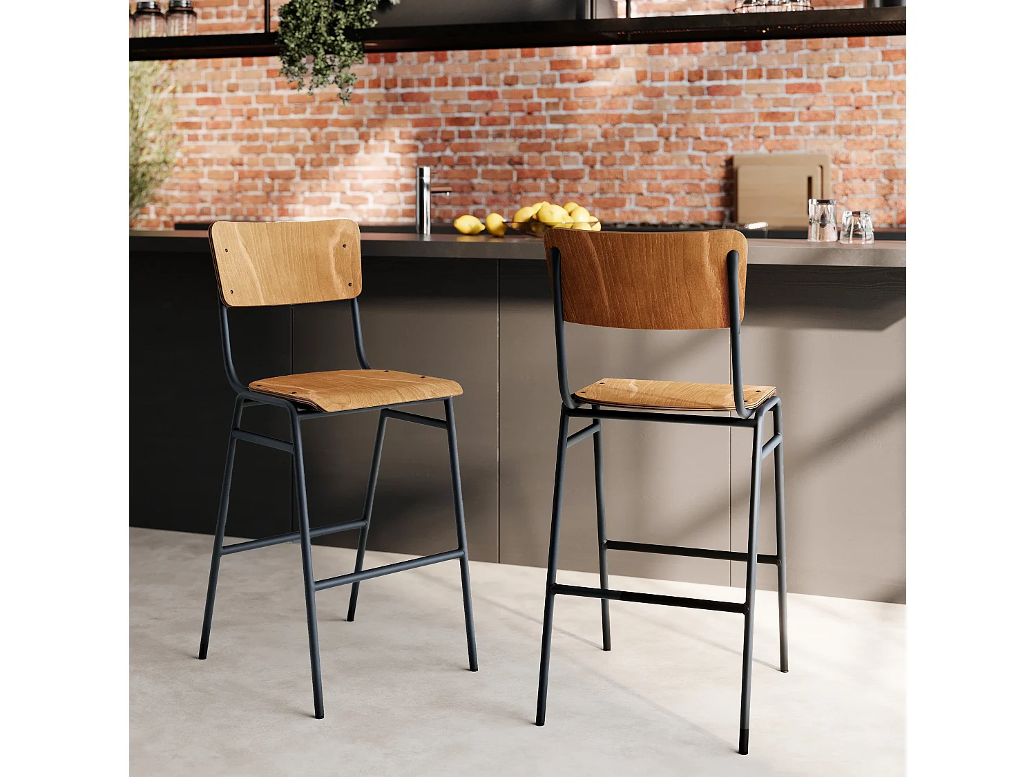 Lot de 2 chaises pour îlot central 66 cm en bois foncé - Clem