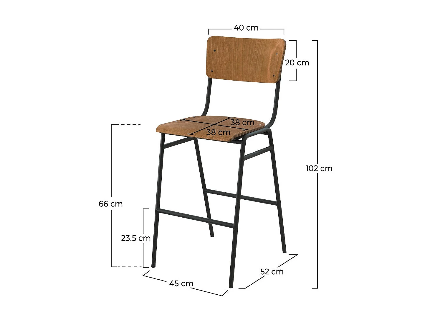 Lot de 2 chaises pour îlot central 66 cm en bois foncé - Clem