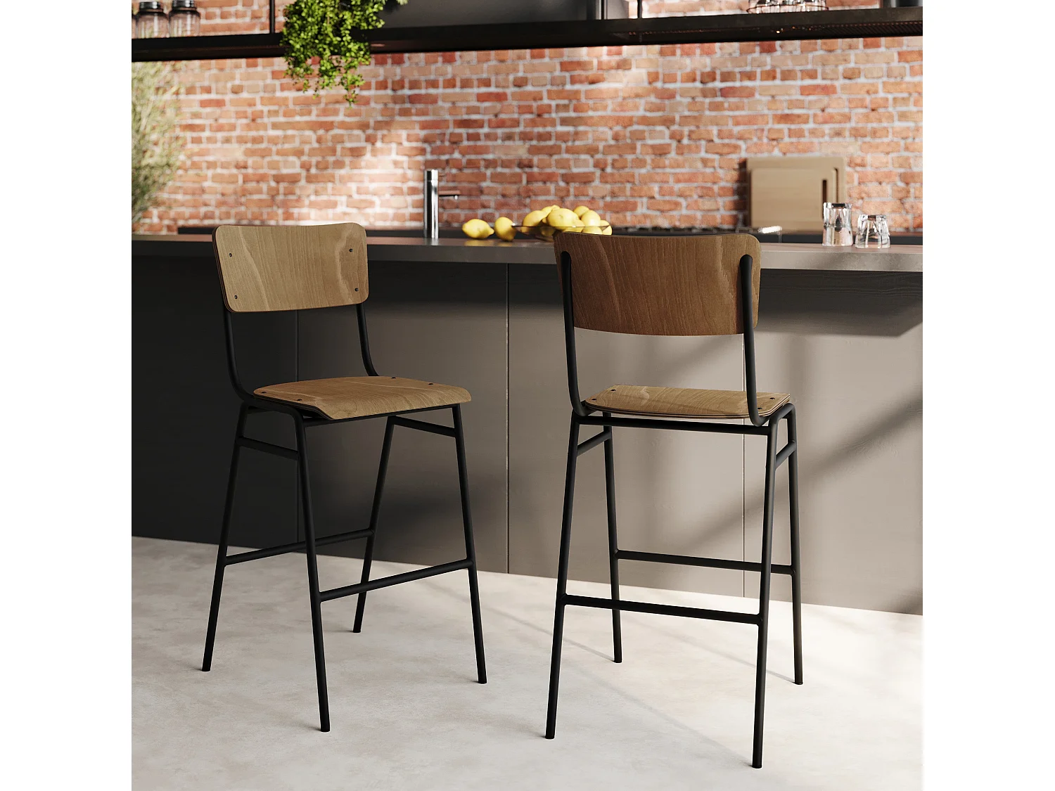 Set aus 2 Stühlen für eine 66 cm zentrale Insel aus dunklem Holz - Clem