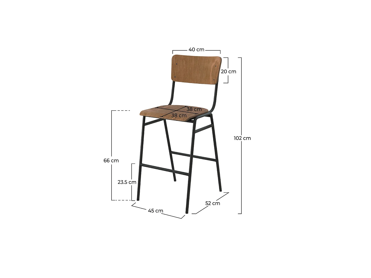Set aus 2 Stühlen für eine 66 cm zentrale Insel aus dunklem Holz - Clem
