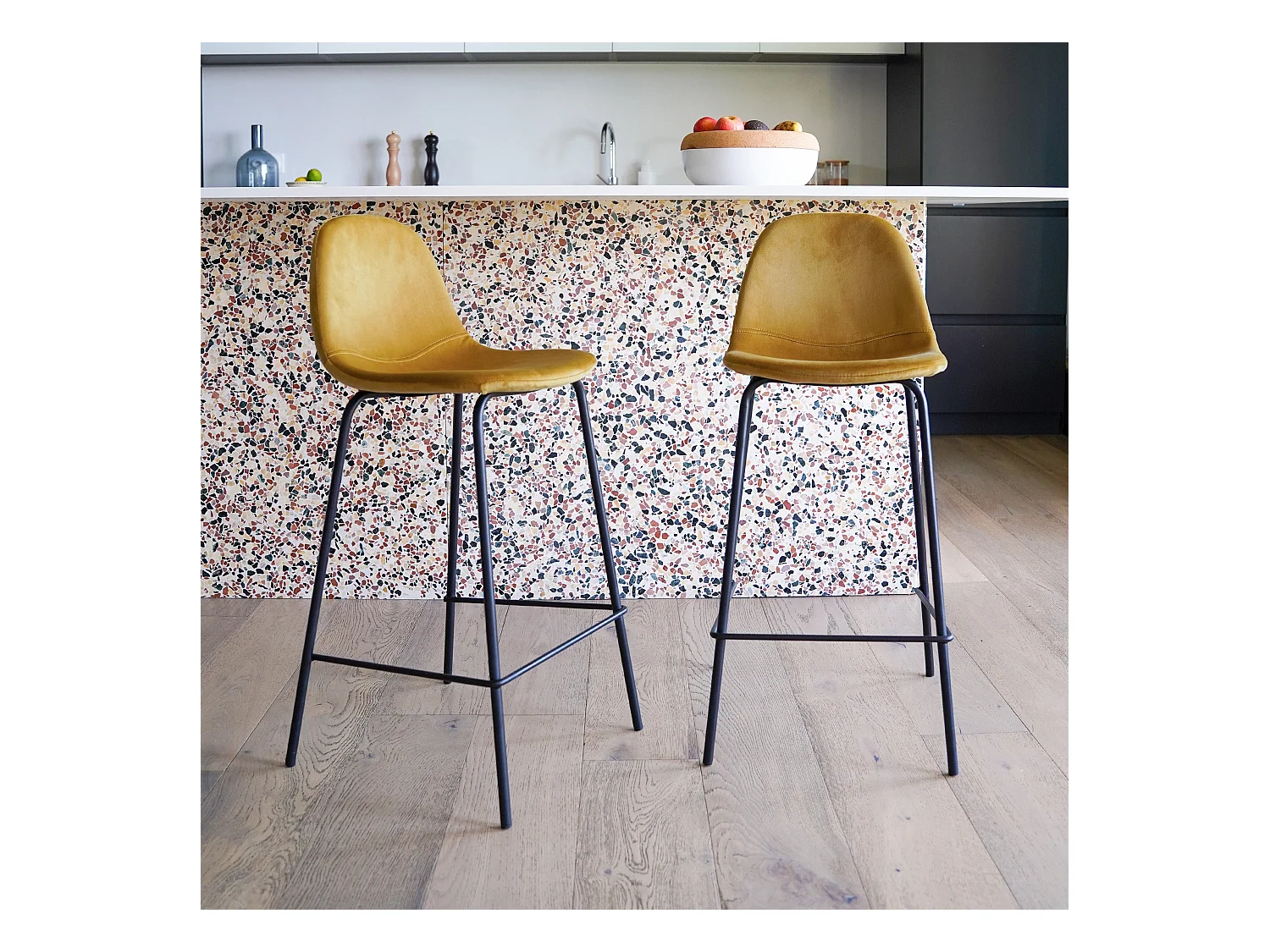 Set di 2 sedie per isola centrale in velluto giallo 65 cm - Henrik