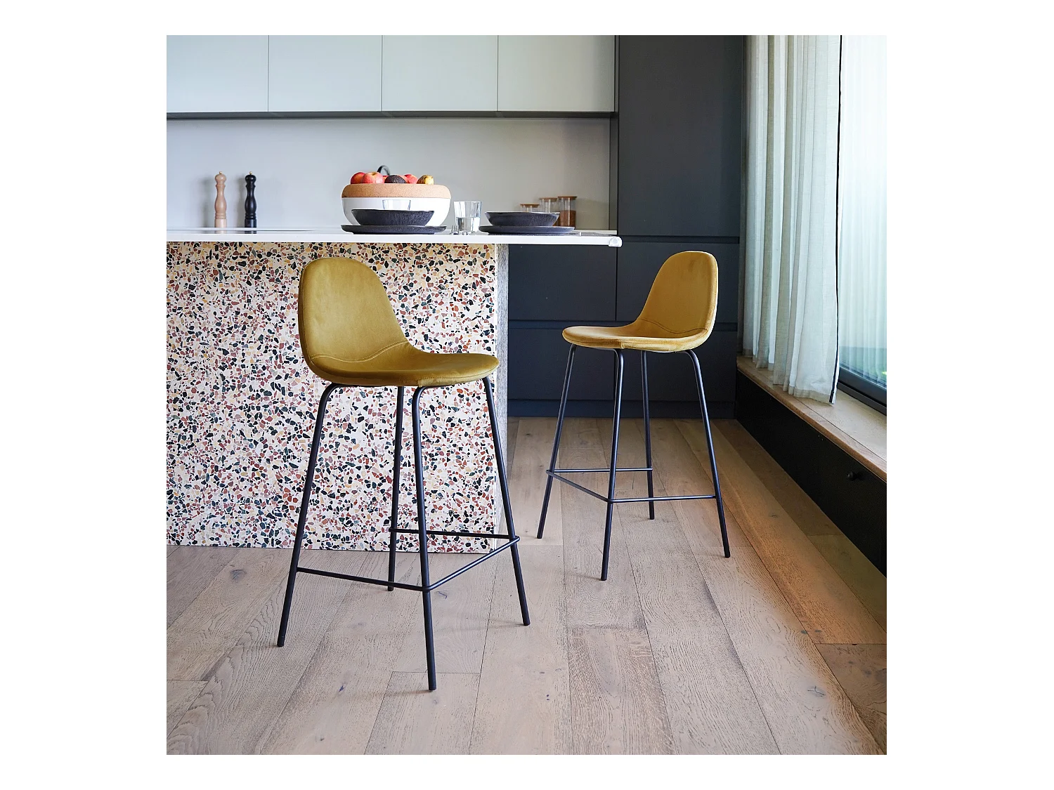 Set di 2 sedie per isola centrale in velluto giallo 65 cm - Henrik