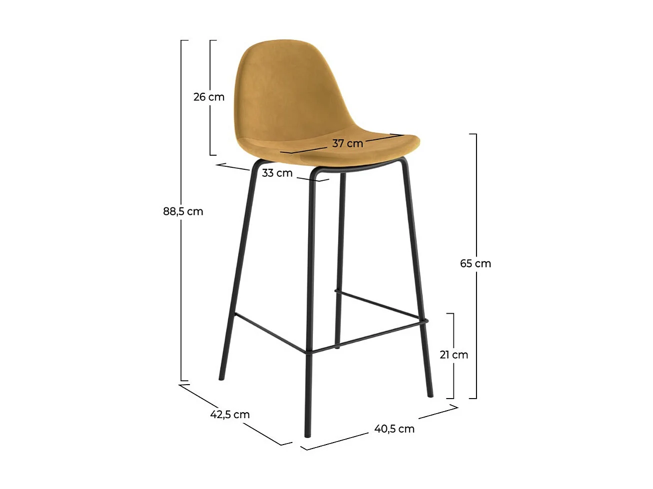 Lot de 2 chaises pour îlot central 65 cm en velours jaune - Henrik