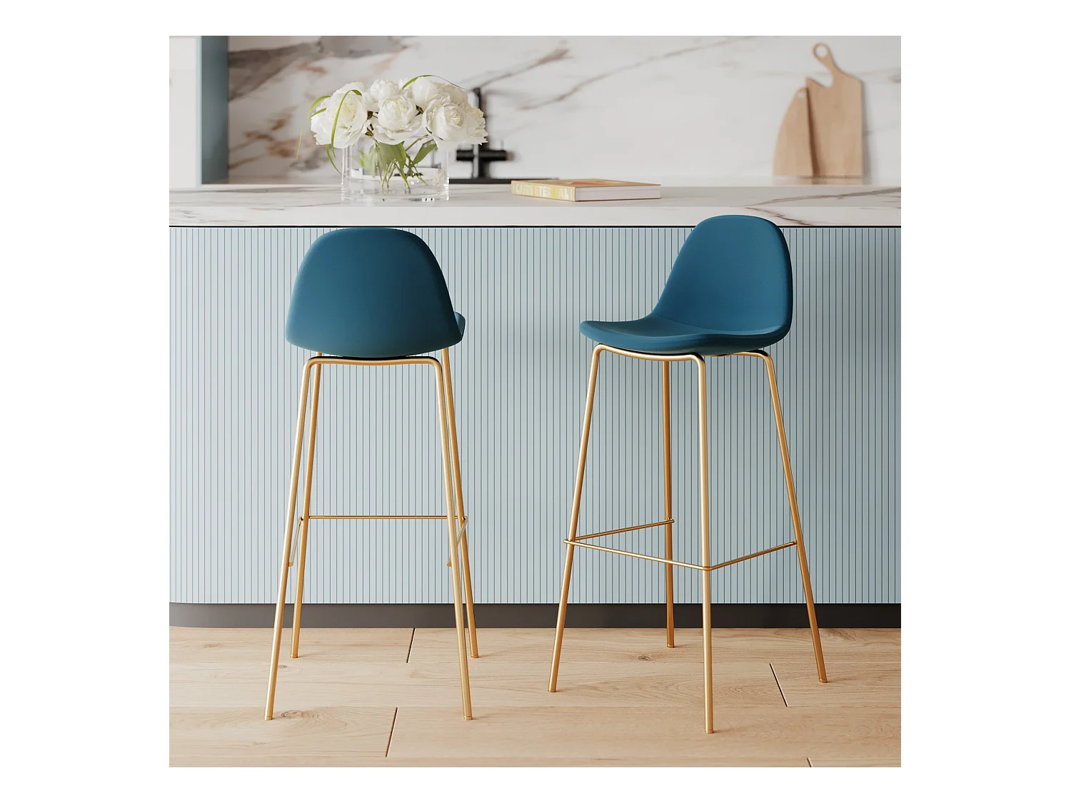 Set de 2 taburetes para isla de cocina en cuero sintético azul 65 cm - Henrik