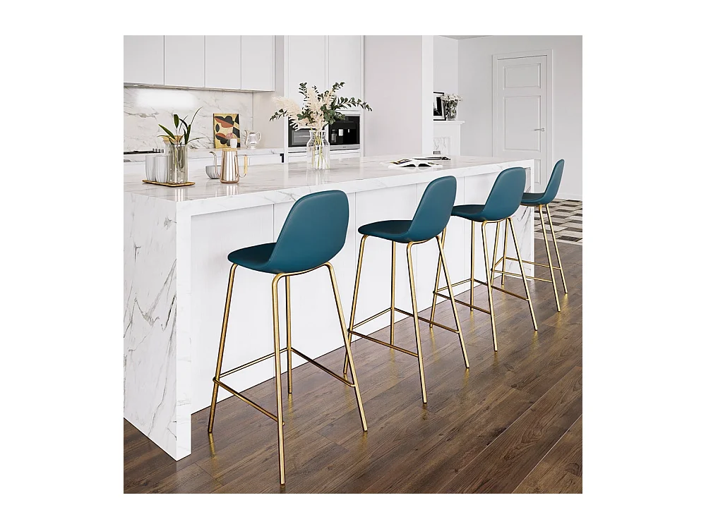 Set de 2 taburetes para isla de cocina en cuero sintético azul 65 cm - Henrik