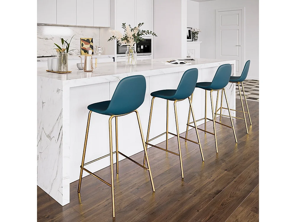 Set de 2 taburetes para isla de cocina en cuero sintético azul 65 cm - Henrik