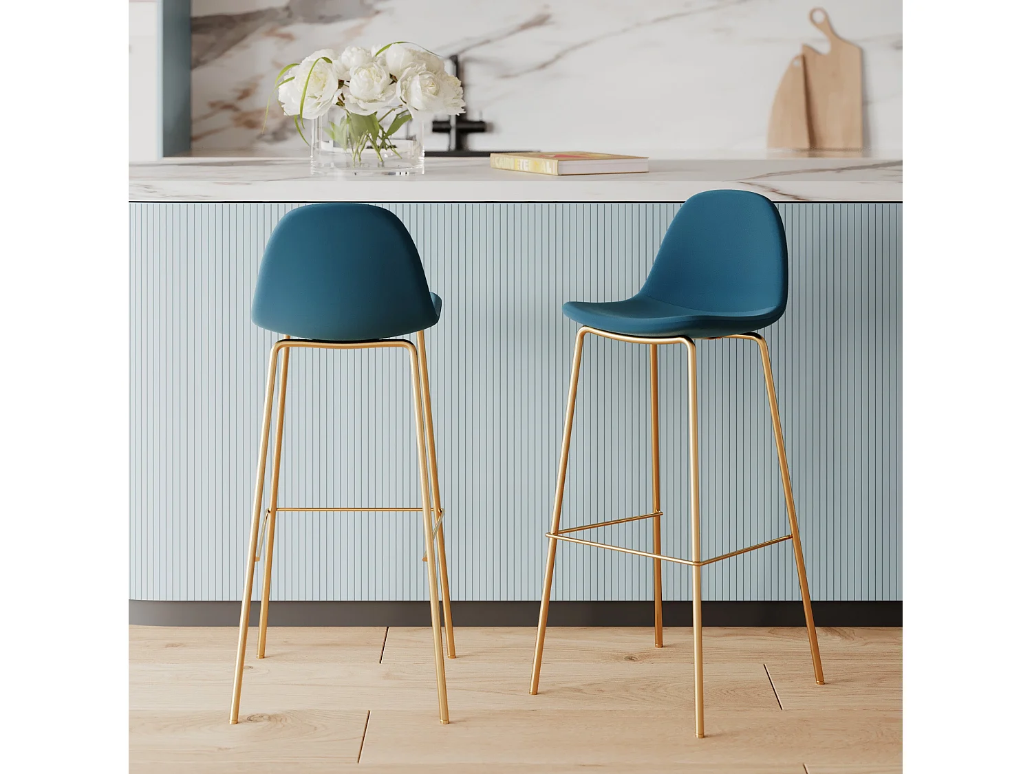 Set di 2 sedie per isola centrale 65 cm in pelle sintetica blu - Henrik