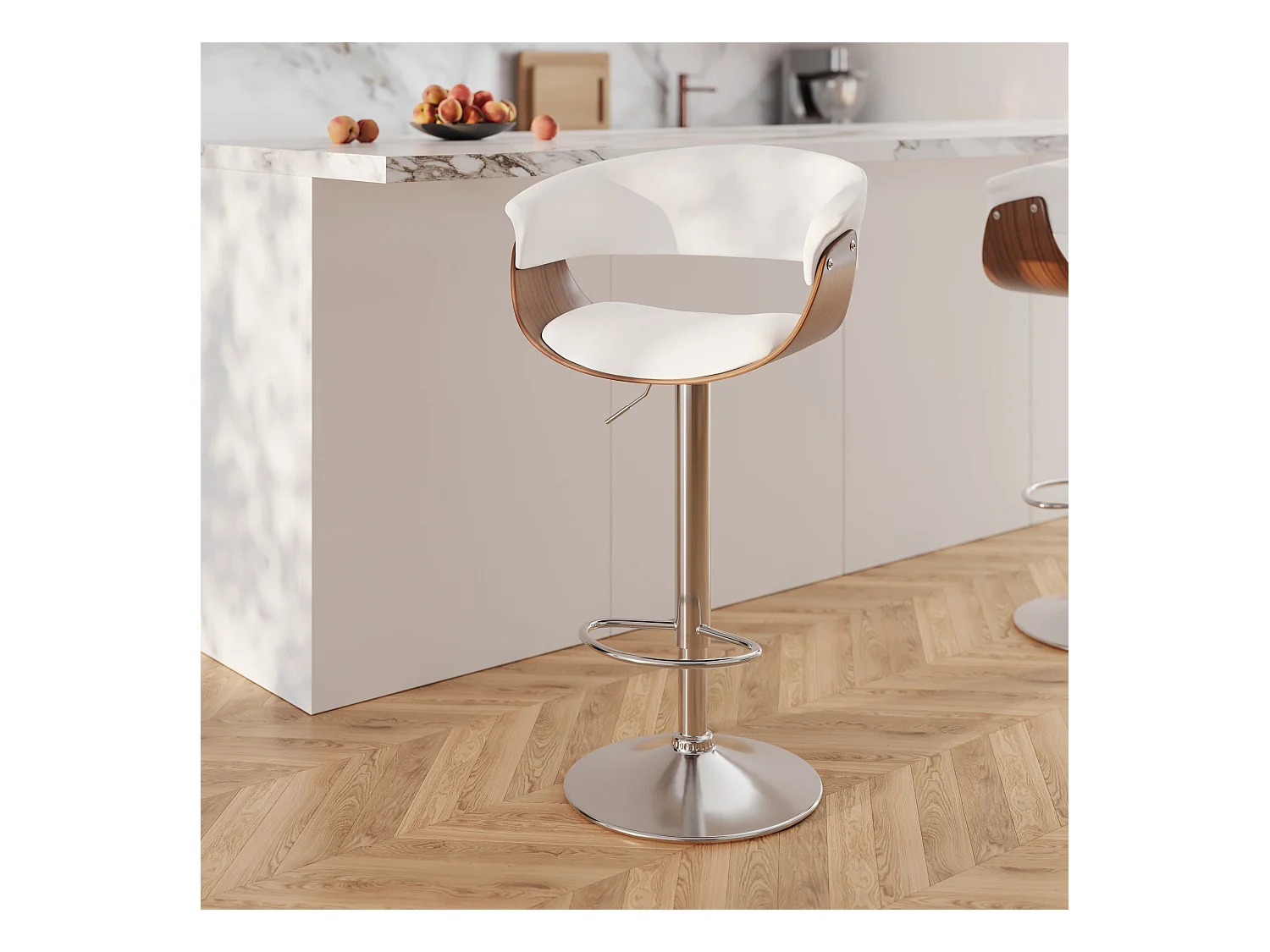 Silla de bar ajustable 59/81 cm en piel sintética blanca - Basile