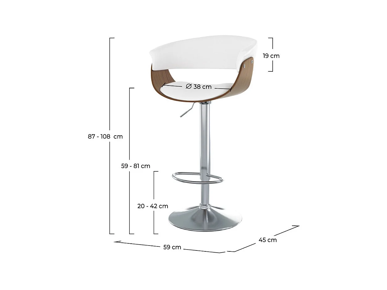 Silla de bar ajustable 59/81 cm en piel sintética blanca - Basile