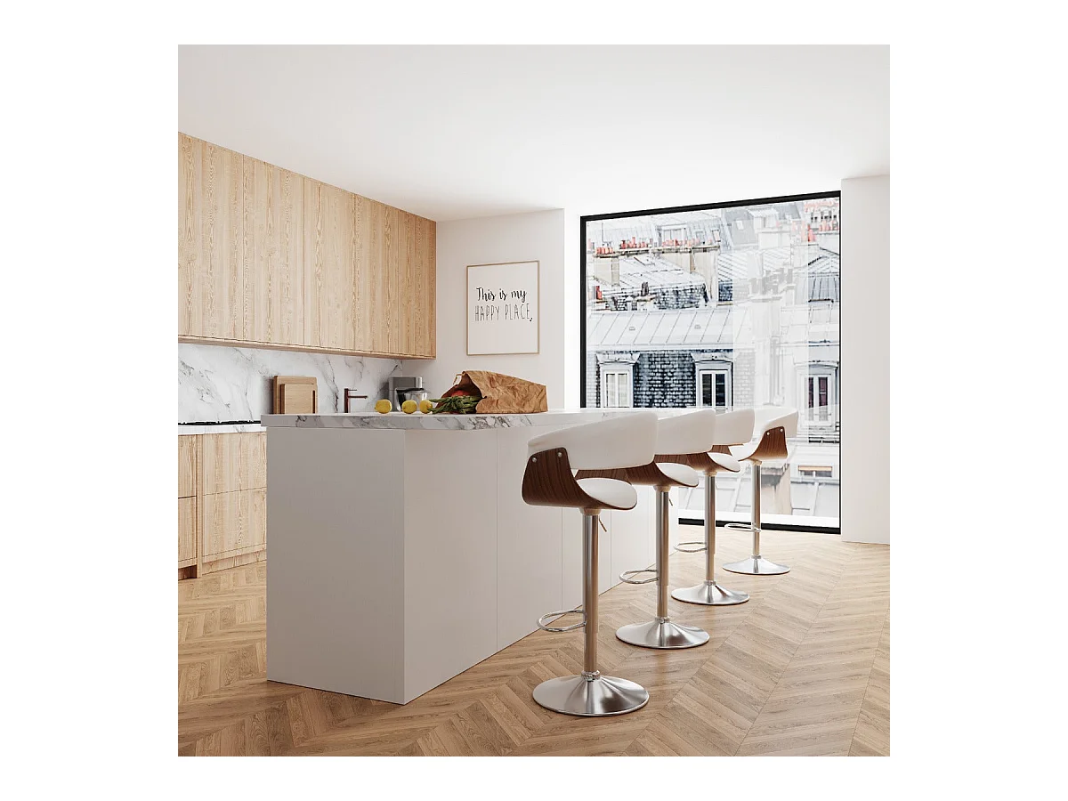 Silla de bar ajustable 59/81 cm en piel sintética blanca - Basile