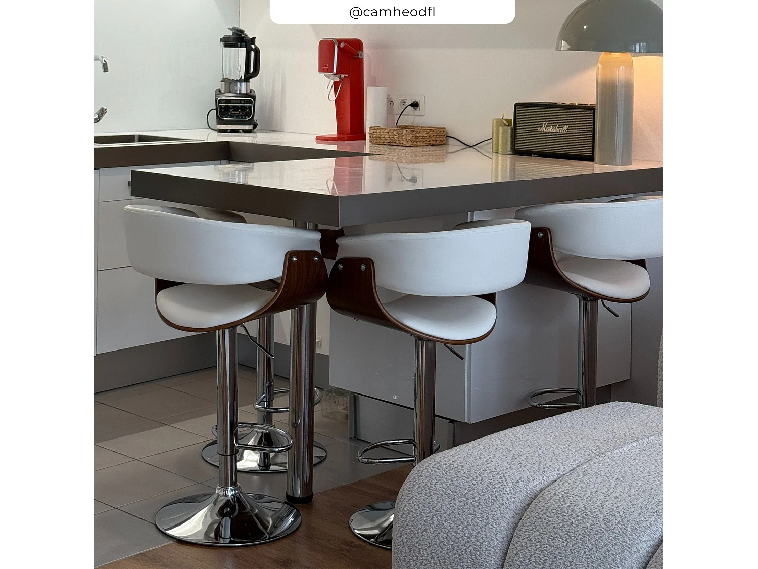 Silla de bar ajustable 59/81 cm en piel sintética blanca - Basile