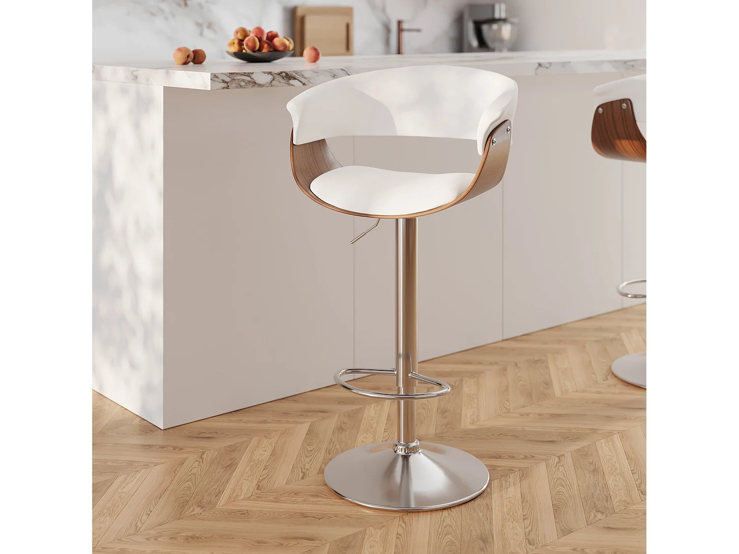 Silla de bar ajustable 59/81 cm en piel sintética blanca - Basile