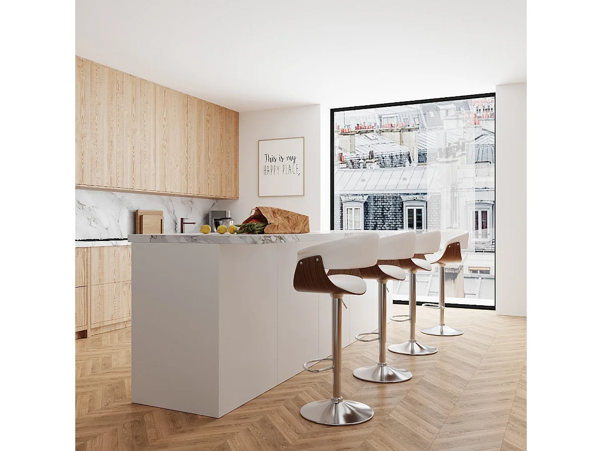 Silla de bar ajustable 59/81 cm en piel sintética blanca - Basile