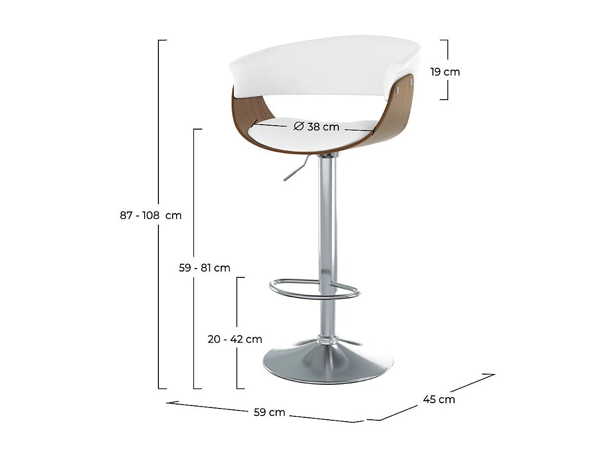 Chaise de bar réglable et pivotante 59/81 cm en cuir synthétique blanc - Basile