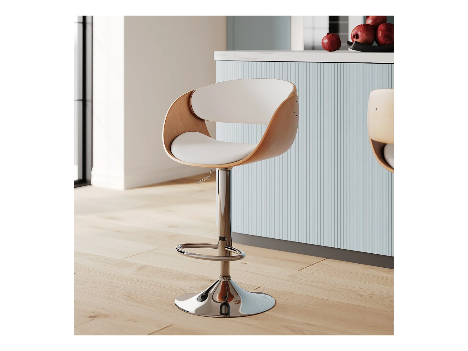 Silla de bar regulable en piel sintética blanca 62,5/83,5 cm - Adelmar