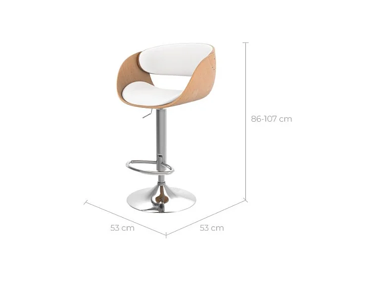 Silla de bar regulable en piel sintética blanca 62,5/83,5 cm - Adelmar