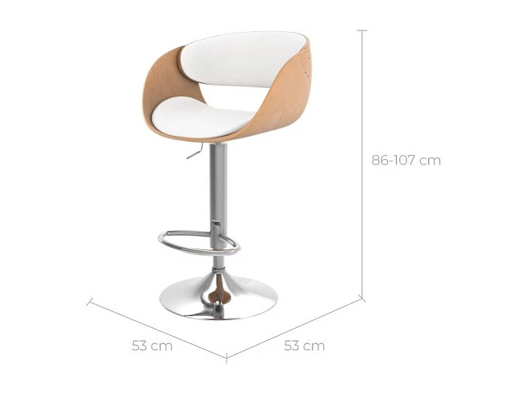 Chaise de bar réglable en cuir synthétique blanc 62,5/83,5 cm - Adelmar