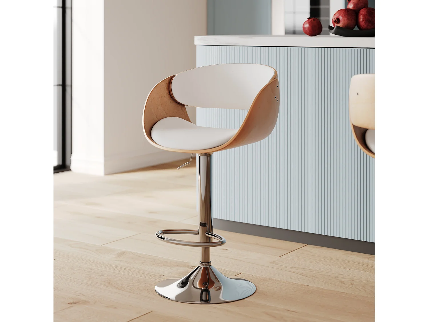Silla de bar regulable en piel sintética blanca 62,5/83,5 cm - Adelmar