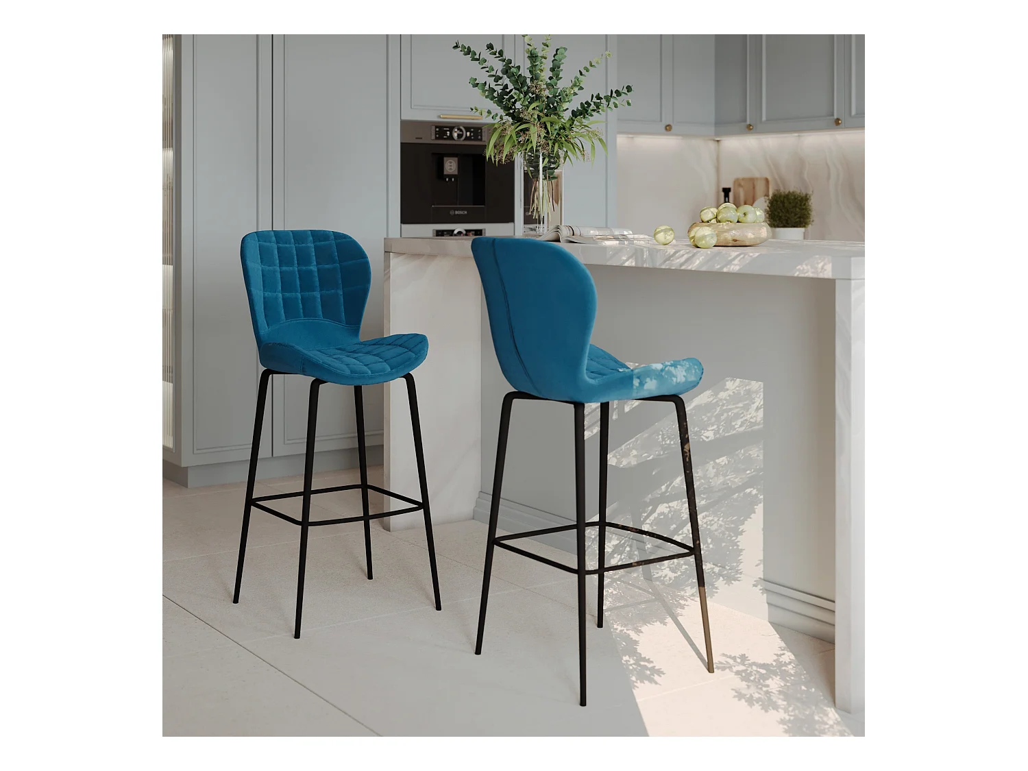 Set de 2 sillas de bar de terciopelo azul 75 cm - Mazzia