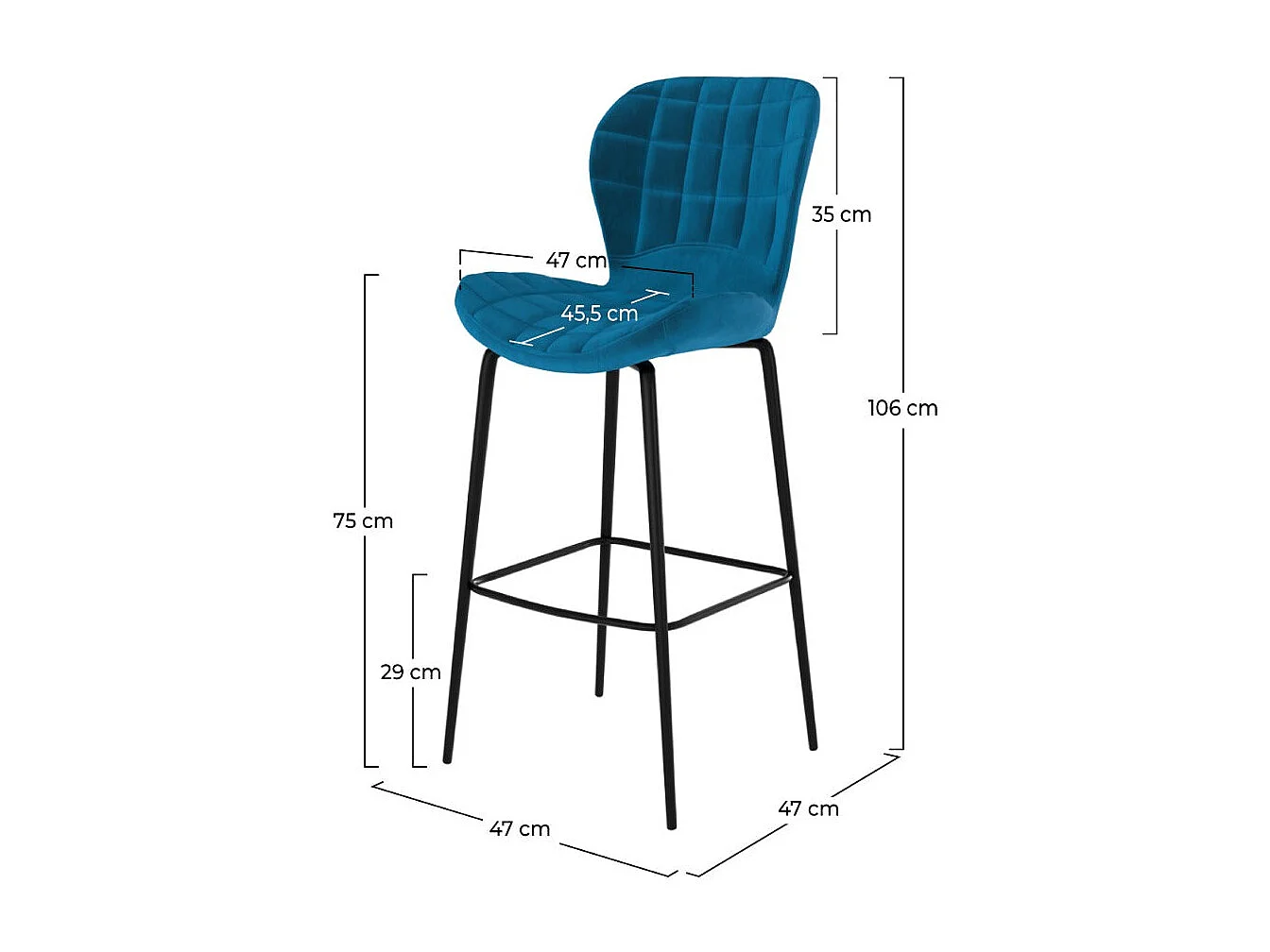 Lot de 2 chaises de bar 75 cm en velours bleu - Mazzia