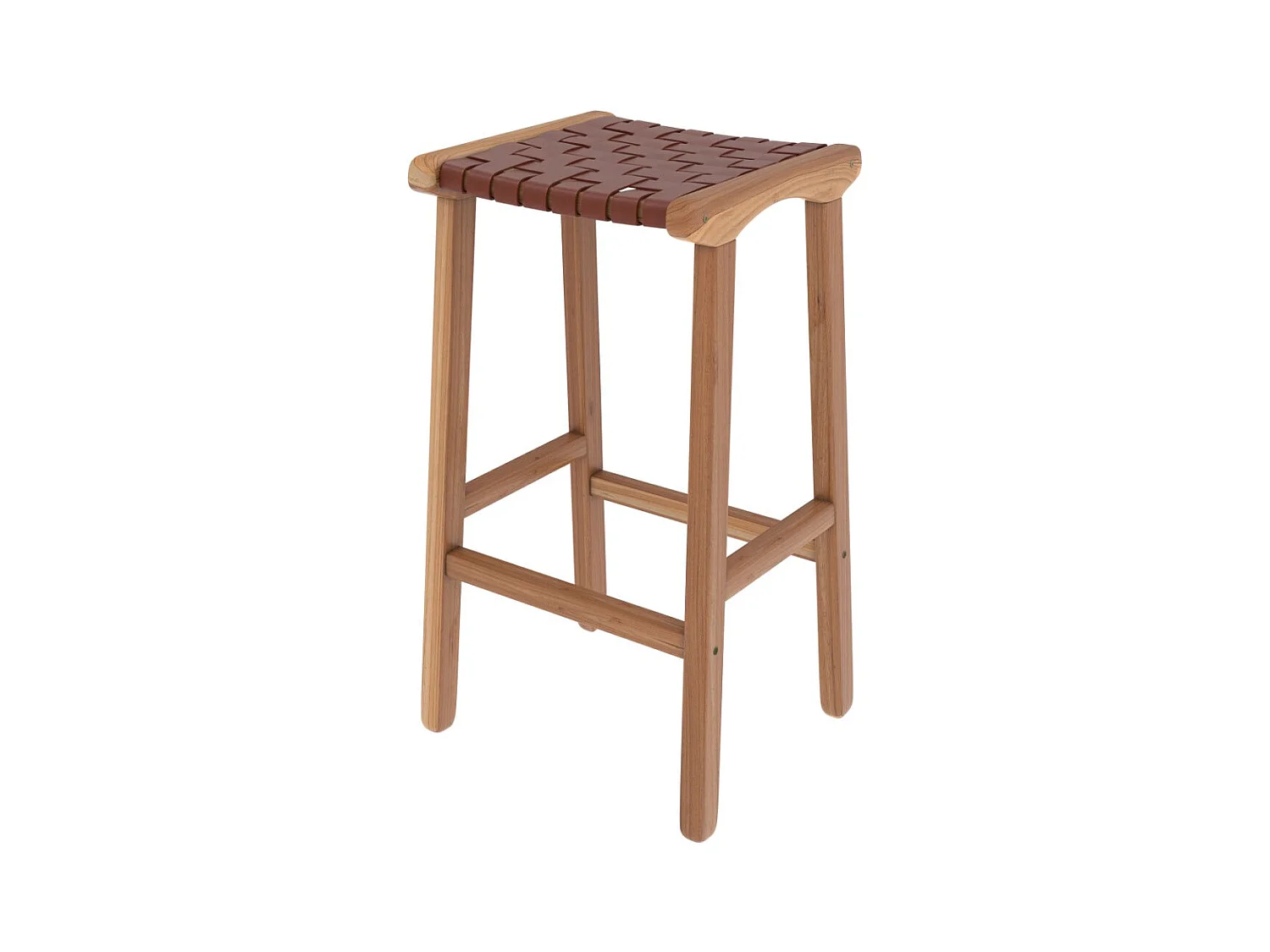 Taburetes para isla de cocina de teca y cuero tejido marrón 66 cm - Kuna