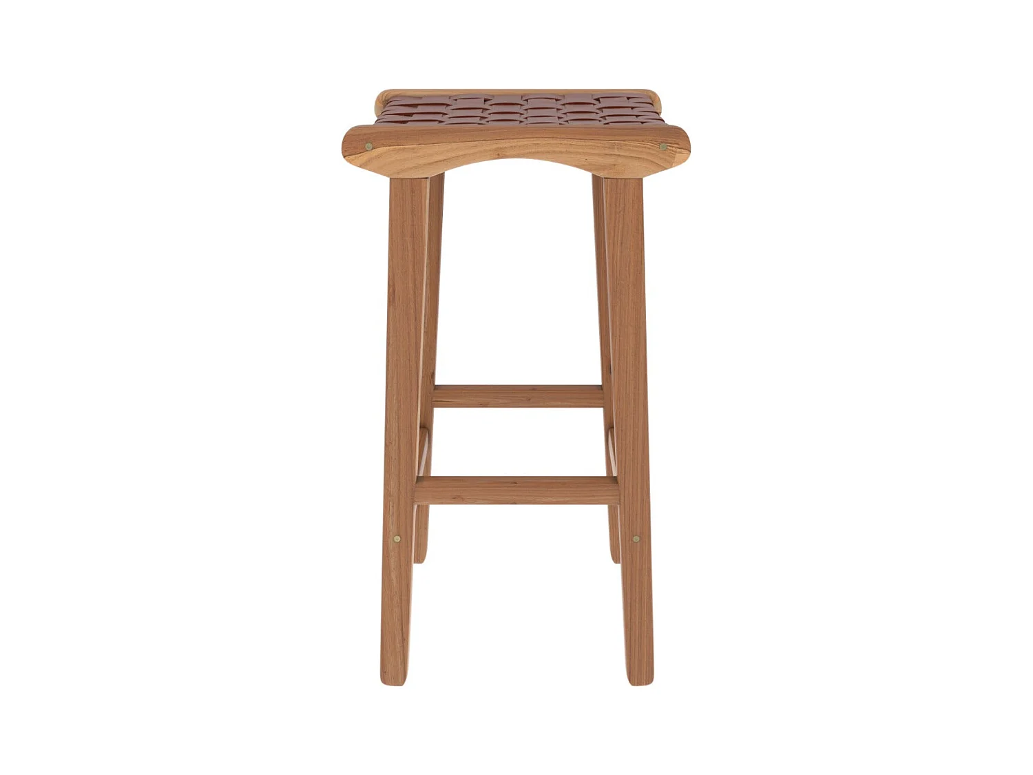 Taburetes para isla de cocina de teca y cuero tejido marrón 66 cm - Kuna